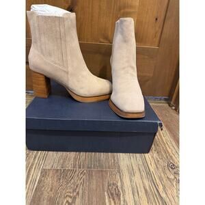 Splendid Andromeda Platform Suede Bootie, Chunky Wood Platform, Beige, 9, NWT